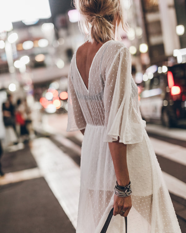 Mikuta The White Long Ruffle Dress