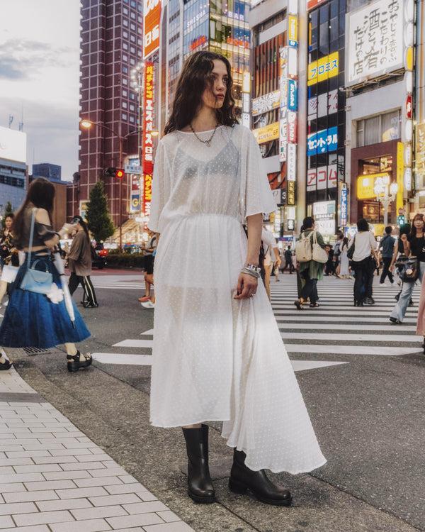 Mikuta The White Long Ruffle Dress