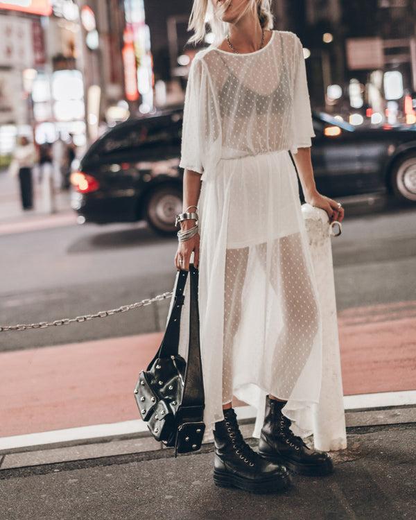 mikuta The White Long Ruffle Dress