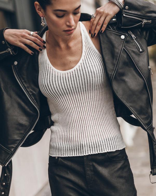 mikuta The White Striped Relaxed Tank Top