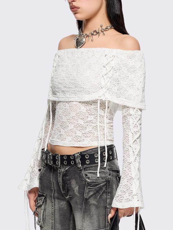 Minga London Amy Lace Off-Shoulder Top