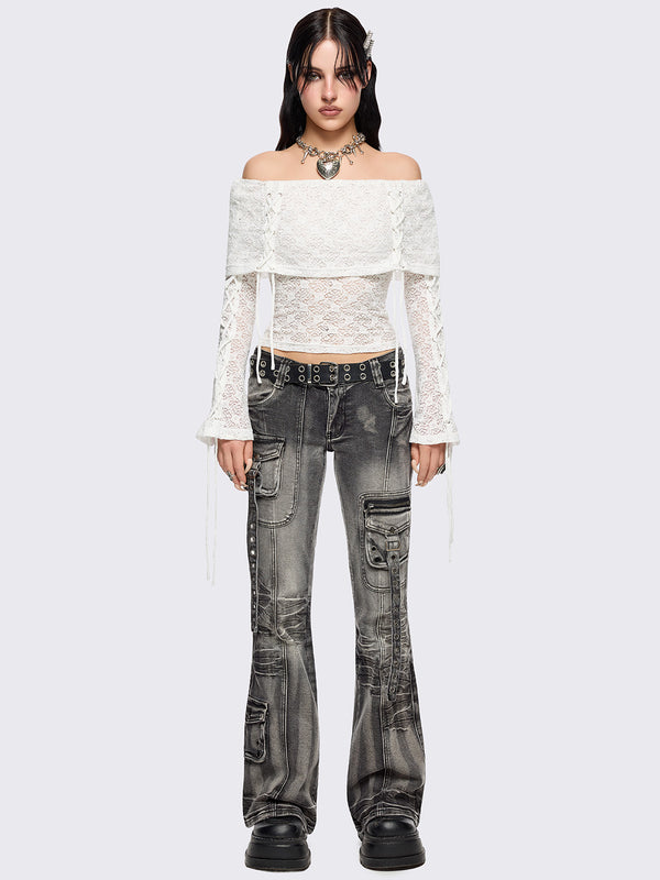 Minga London Amy Lace Off-Shoulder Top