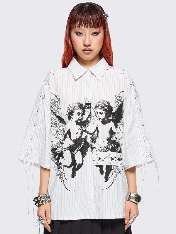 minga london Angels White Striped Shirt