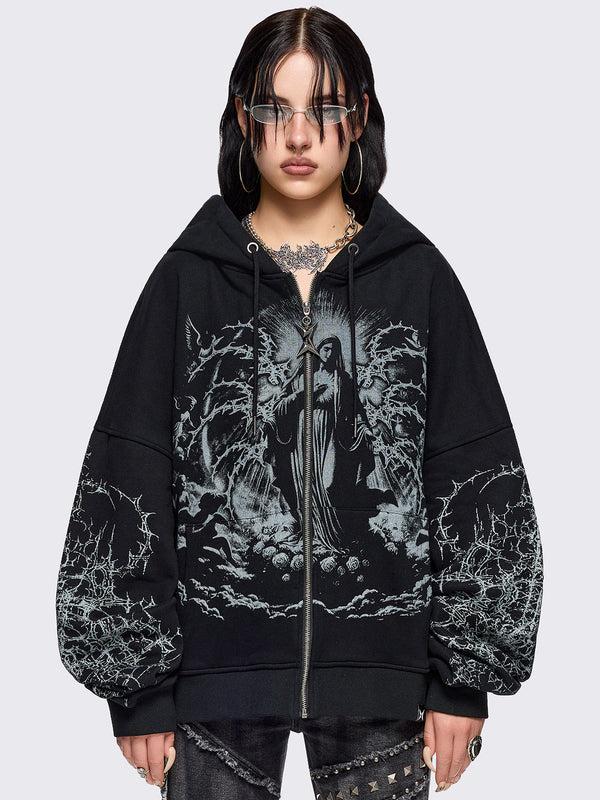 minga london Ascension Black Zip Up Hoodie