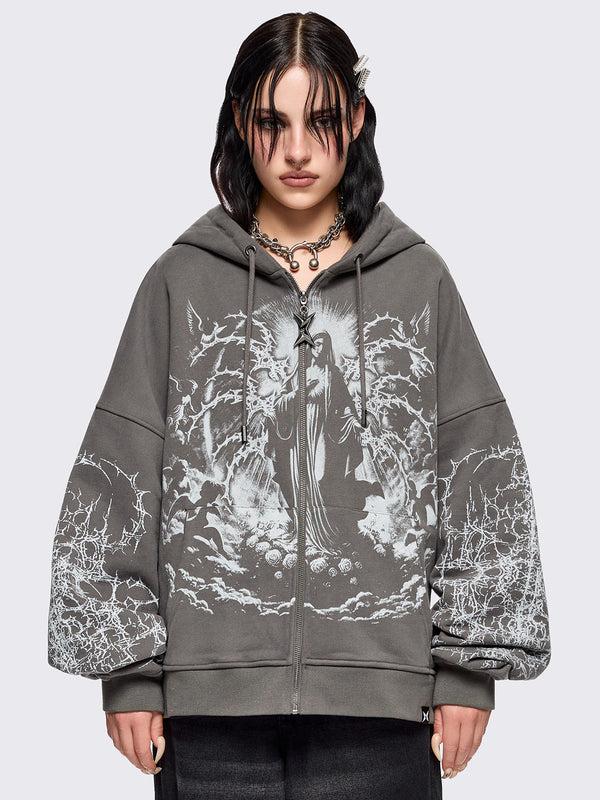 minga london Ascension Grey Zip Up Hoodie
