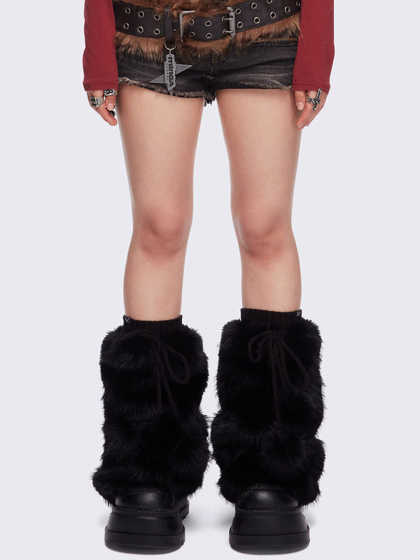Minga London Astra Black Furry Leg Warmers