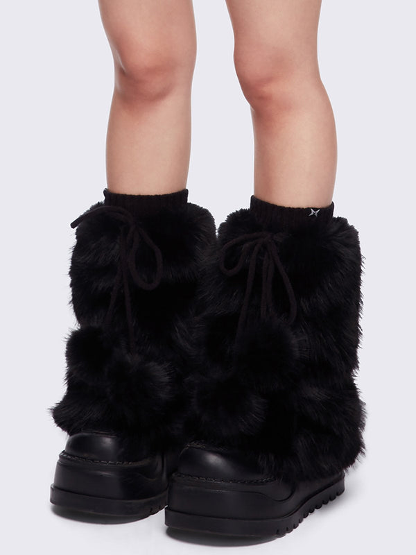 minga london Astra Black Furry Leg Warmers
