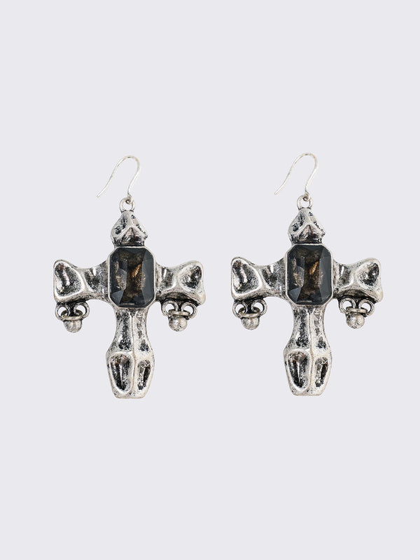 Minga London Black Gem Cross Earrings