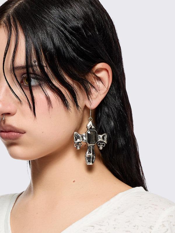 Minga London Black Gem Cross Earrings
