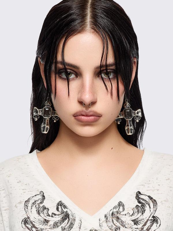 minga london Black Gem Cross Earrings