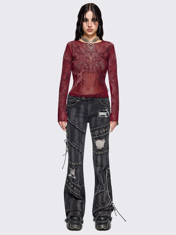 Minga London Cryptic Red Mesh Top