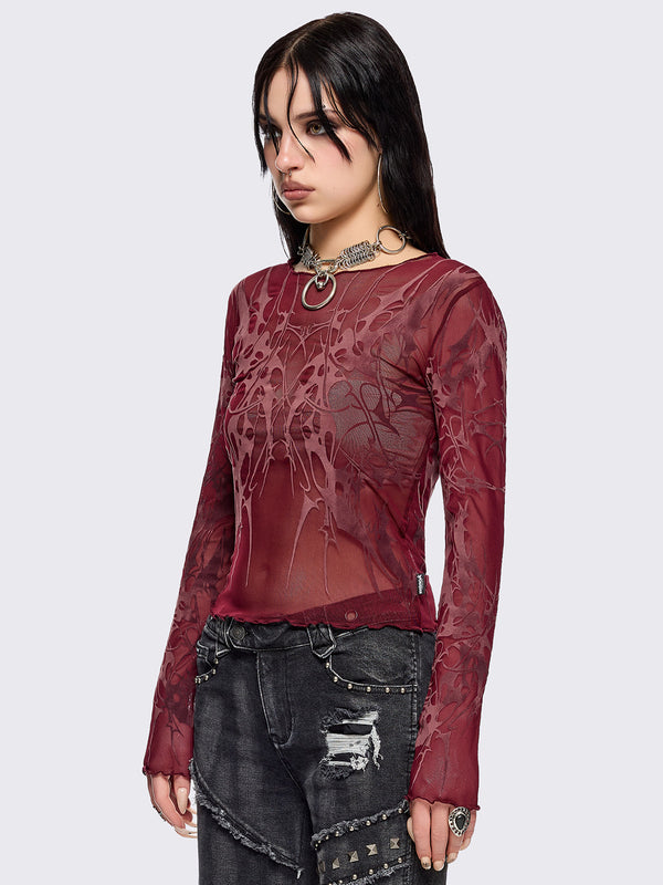 Minga London Cryptic Red Mesh Top