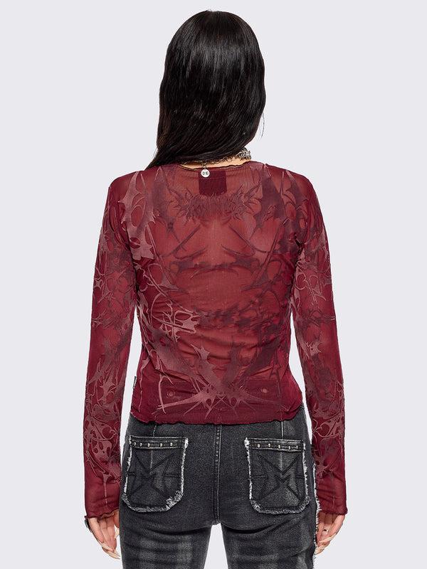 Minga London Cryptic Red Mesh Top