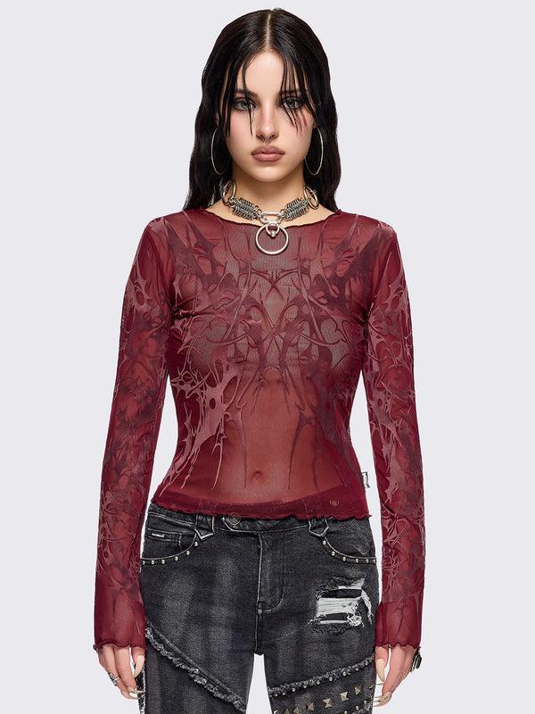minga london Cryptic Red Mesh Top