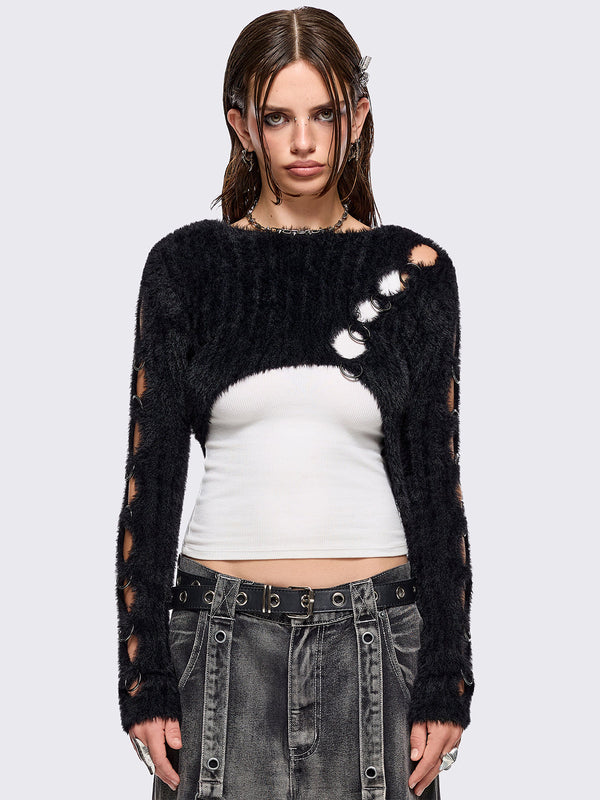 minga london Demi Black Cut-Out Sweater