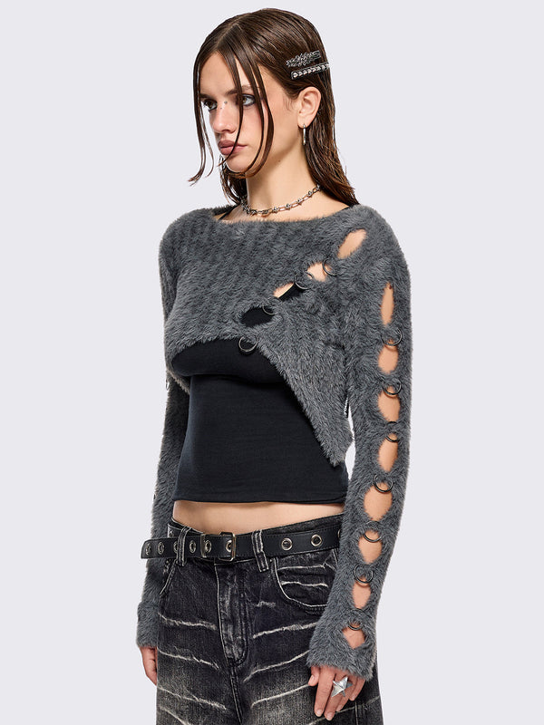 Minga London Demi Grey Cut-Out Sweater
