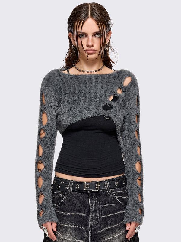 minga london Demi Grey Cut-Out Sweater