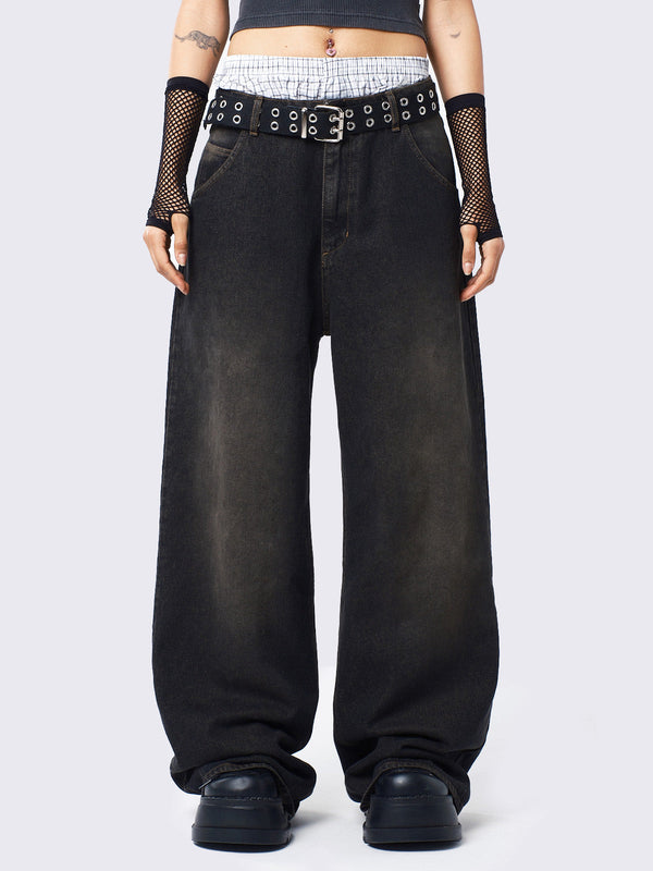 minga london Echo Black Overdye Baggy Jeans