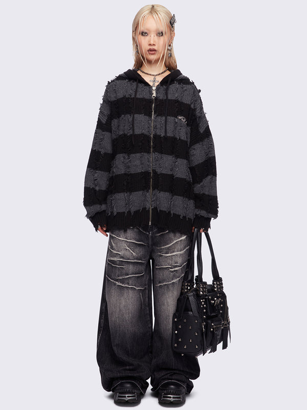 Minga London Ellis Grey Knitted Zip-Up Hoodie