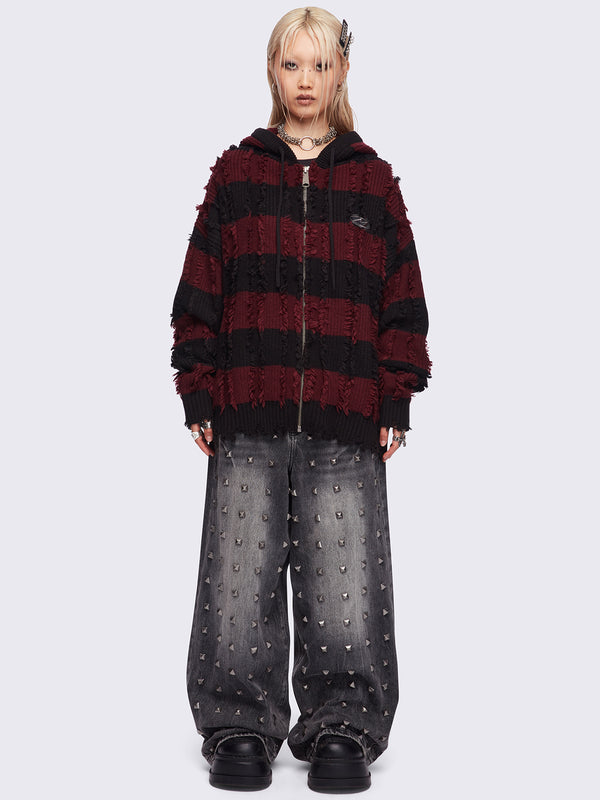 Minga London Ellis Red Knitted Zip-Up Hoodie