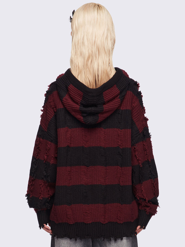 Minga London Ellis Red Knitted Zip-Up Hoodie