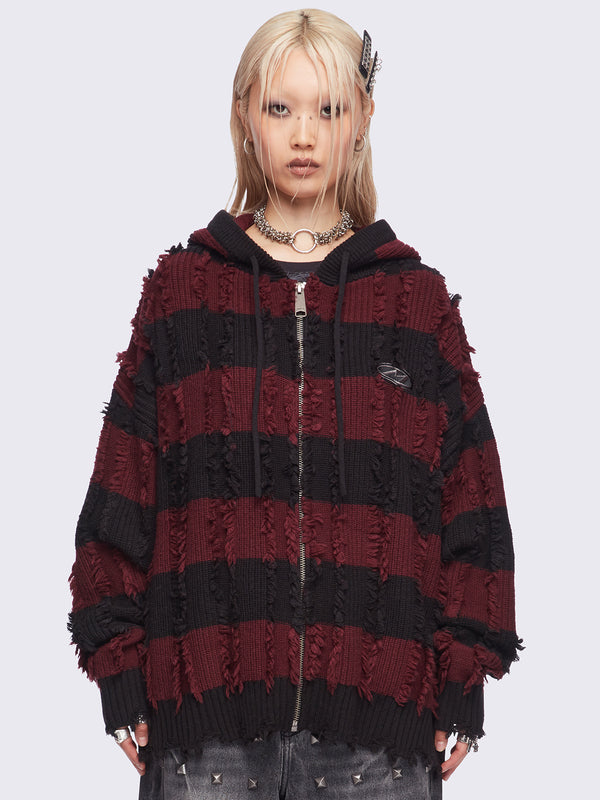 minga london Ellis Red Knitted Zip-Up Hoodie