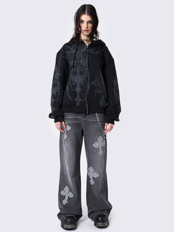 Minga London Enigmatic Black Zip Up Hoodie