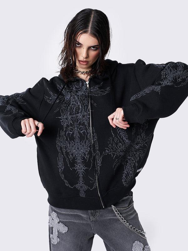 Minga London Enigmatic Black Zip Up Hoodie