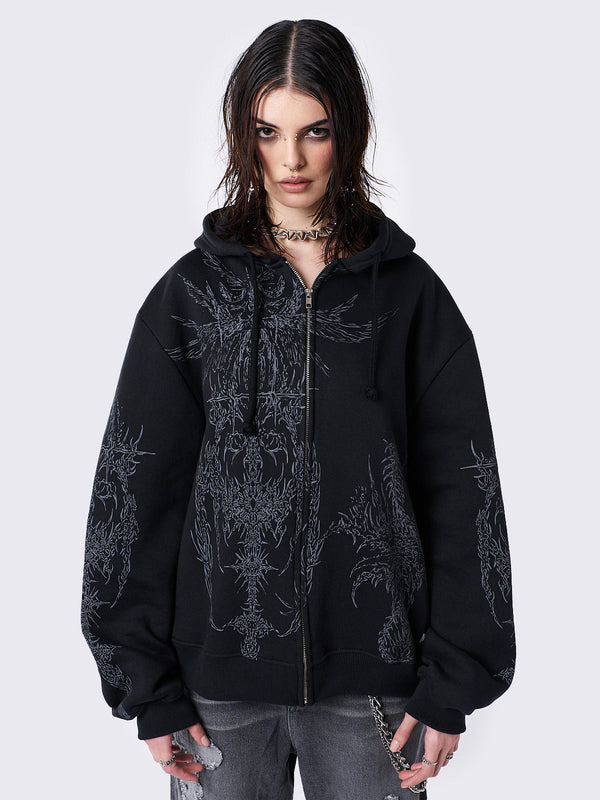 minga london Enigmatic Black Zip Up Hoodie