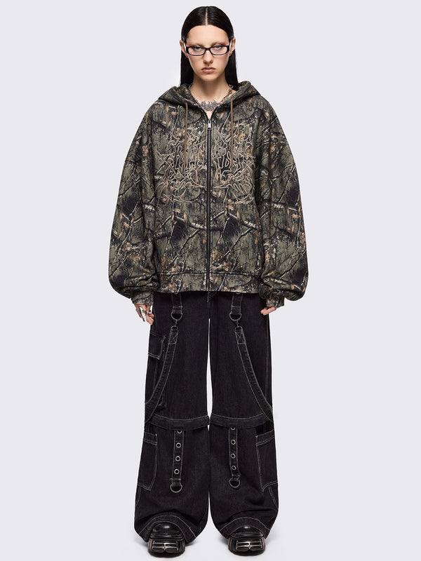 Minga London Forest Tree Camo Zip Up Hoodie
