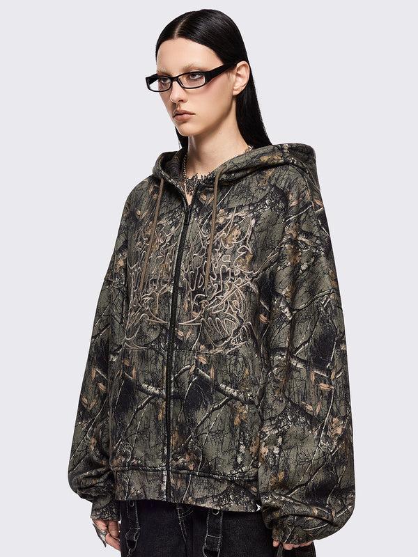 Minga London Forest Tree Camo Zip Up Hoodie