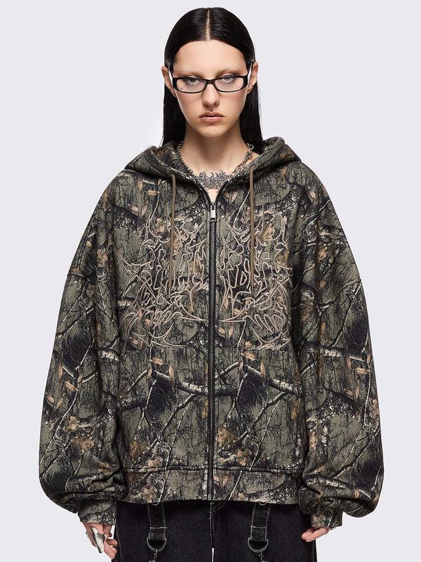 minga london Forest Tree Camo Zip Up Hoodie