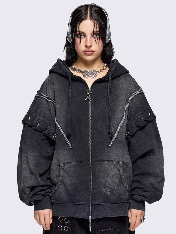 minga london Ghost Washed Zip Up Hoodie