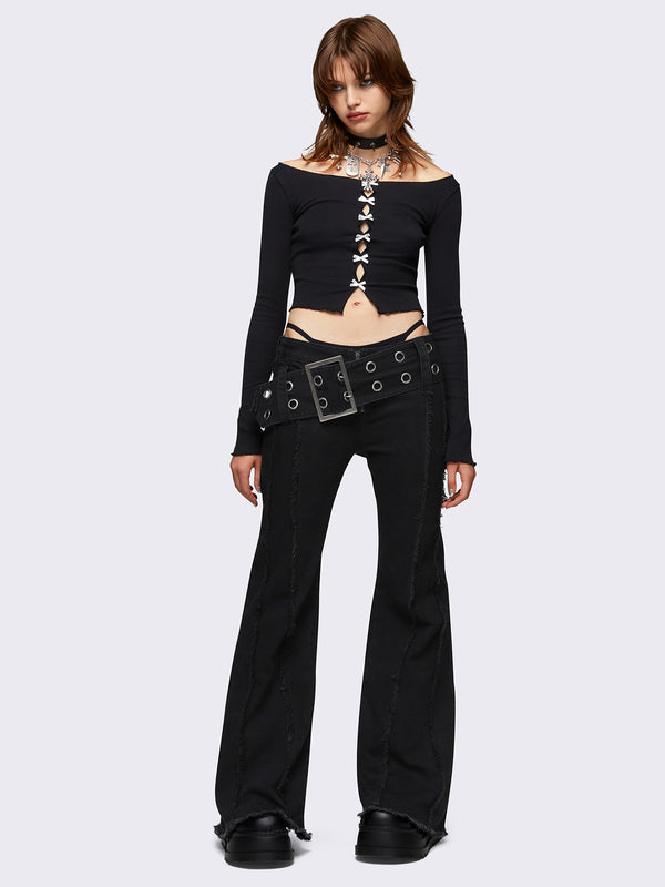 Minga London Gia Belted Flared Jeans