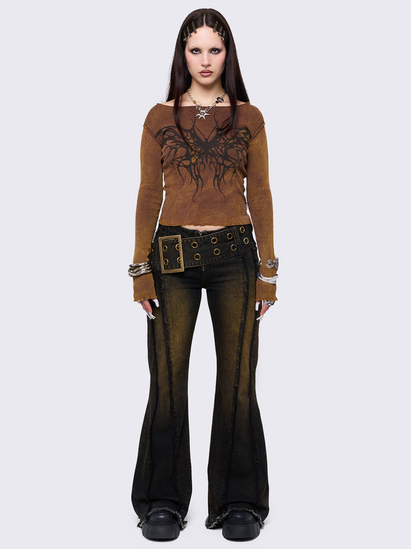 Minga London Gia Overdye Belted Flared Jeans