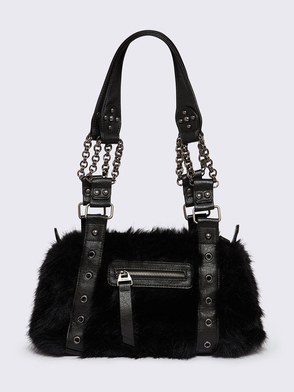 Minga London Gigi Black Furry Shoulder Bag