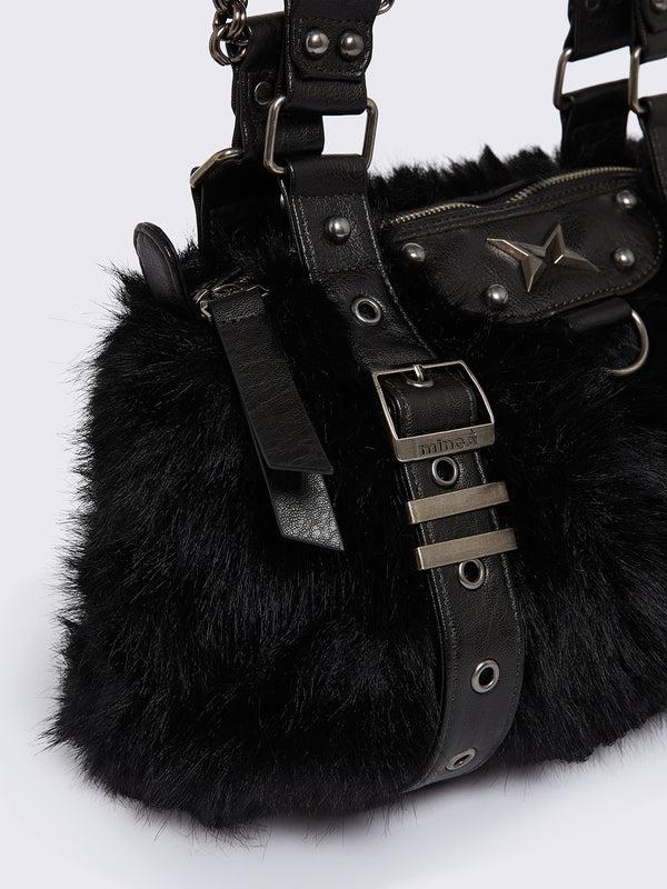 Minga London Gigi Black Furry Shoulder Bag