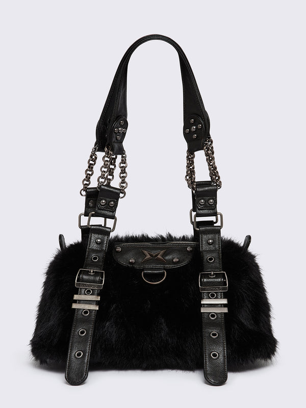 minga london Gigi Black Furry Shoulder Bag