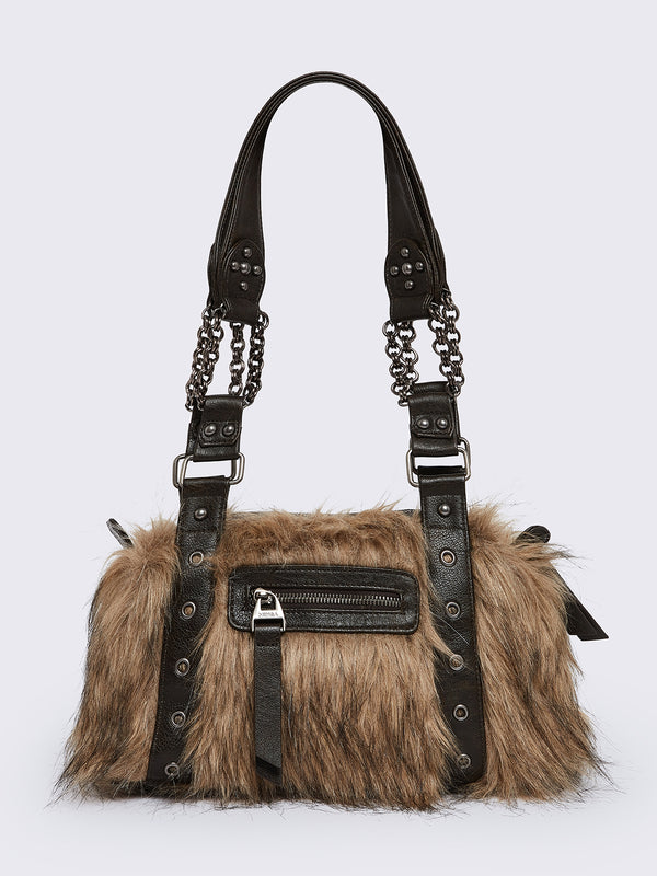 Minga London Gigi Brown Furry Shoulder Bag
