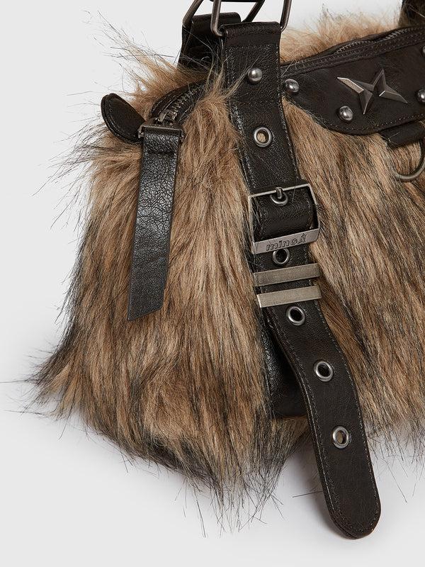 Minga London Gigi Brown Furry Shoulder Bag