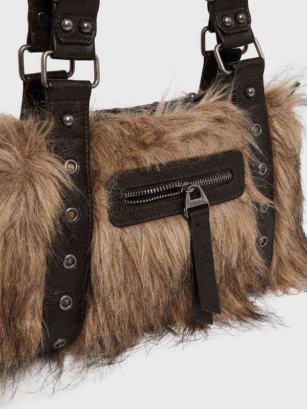 Minga London Gigi Brown Furry Shoulder Bag