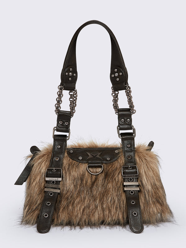 minga london Gigi Brown Furry Shoulder Bag
