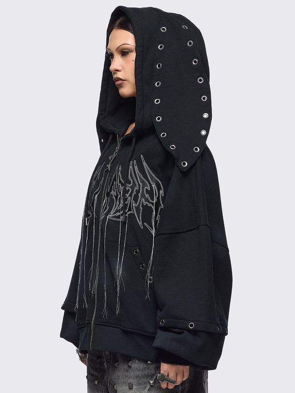 Minga London Heaven Black Washed Zip Up Hoodie