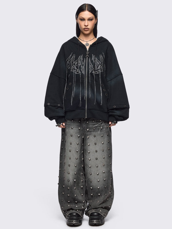 Minga London Heaven Black Washed Zip Up Hoodie