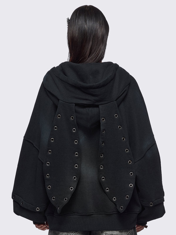 Minga London Heaven Black Washed Zip Up Hoodie
