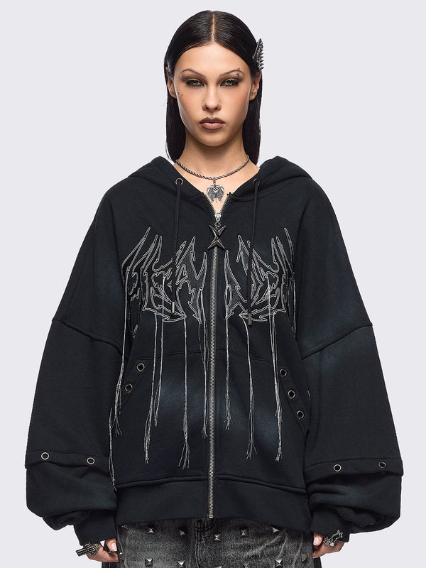 minga london Heaven Black Washed Zip Up Hoodie