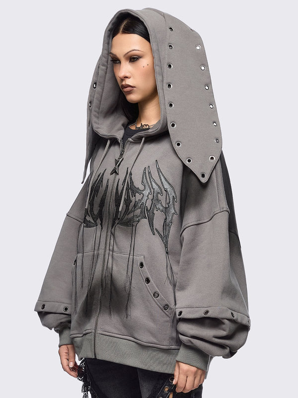 Minga London Heaven Grey Washed Zip Up Hoodie