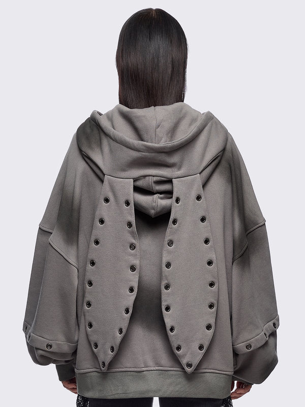 Minga London Heaven Grey Washed Zip Up Hoodie