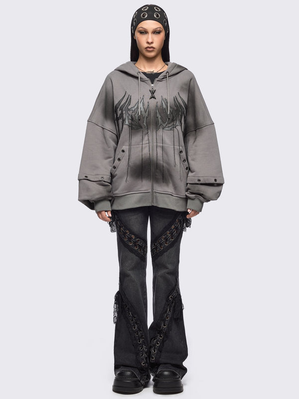 Minga London Heaven Grey Washed Zip Up Hoodie