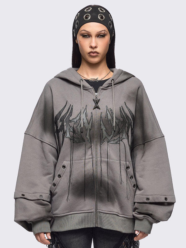 minga london Heaven Grey Washed Zip Up Hoodie